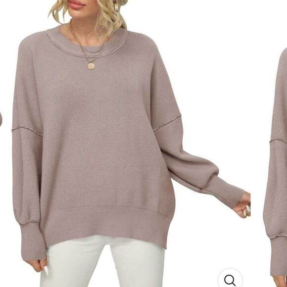 CREWNECK BATWING SLEEVE OVERSIZED SIDE SLIT RIBBED KNIT PULLOVER SWEATER Sz XL - Picture 3 of 5